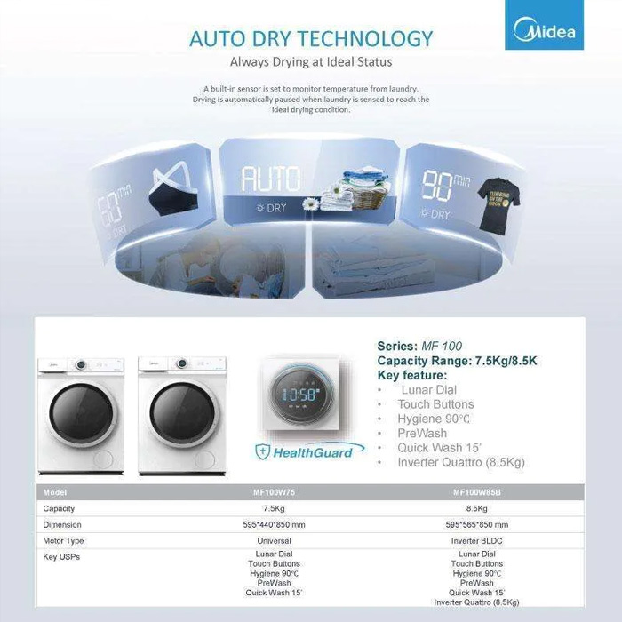Midea Mesin Cuci 1 Tabung Front Loading  7.5 Kg - MF100W75 | MF100-W75